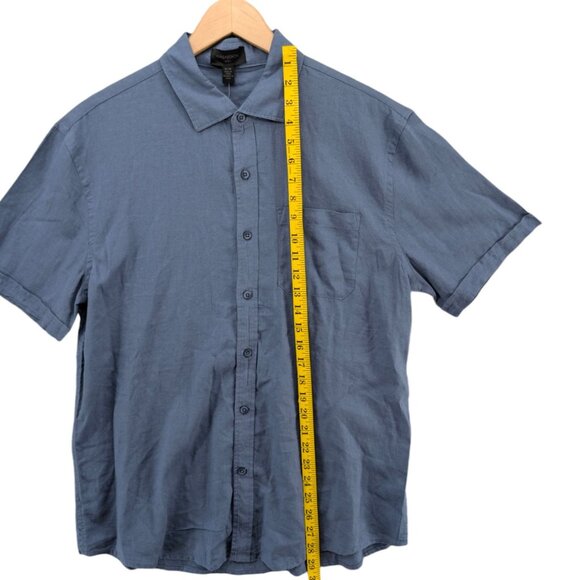 Magaschoni Man Linen Blend Shirt Mens Slate Blue Short Sleeve Front Pocket Sz M - Picture 6 of 10